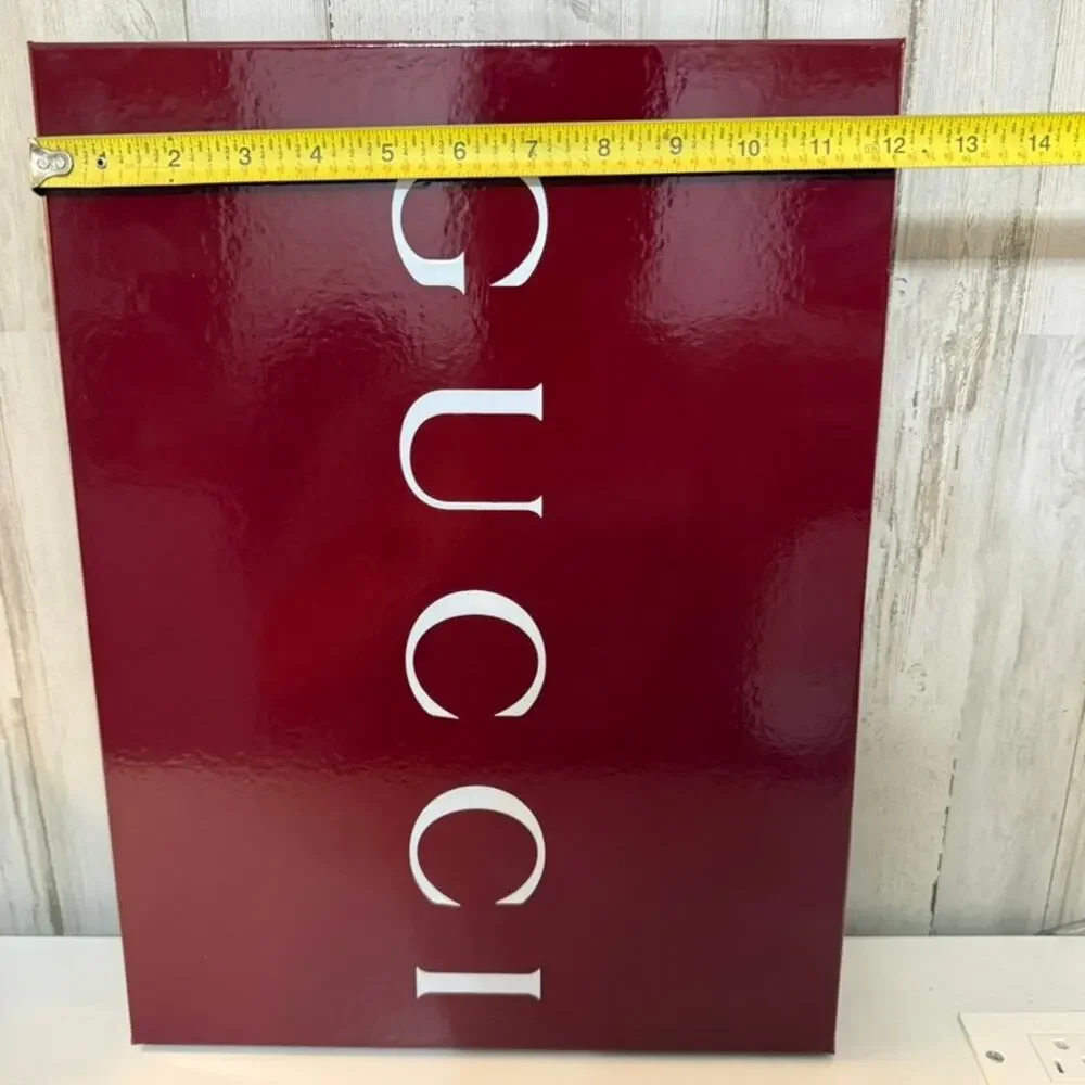 Gucci Rigid Gift Storage Box Glossy Burgundy White Logo Lid 16x12x2